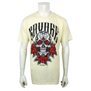 Basement Savage Skull Crewneck Tee T Shirt Combed Cotton Mens XL New